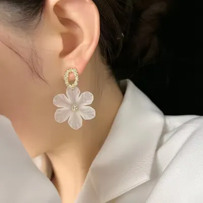 Translucent White Flower Hanging Earrings
